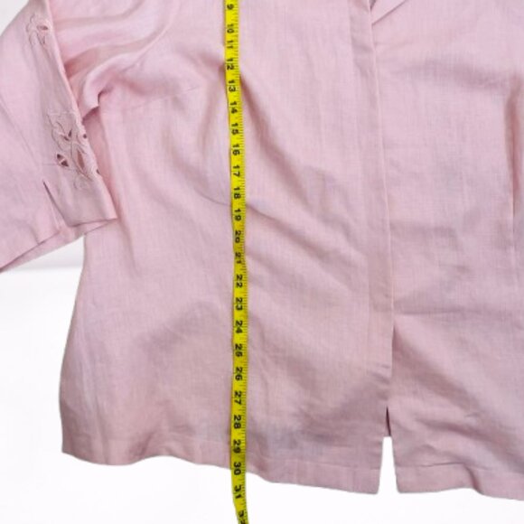 Lucy Pereda NEW 100% Linen Embroidered Cutout Button Down Shirt Size 24W Pink - Picture 7 of 7